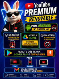 Imagen de 🟦YOUTUBE PREMIUM RENOVABLE (NO ACTUALIZABLE)  TV, CELULAR, TABLET APK SOLO ANDROID NO IOS 